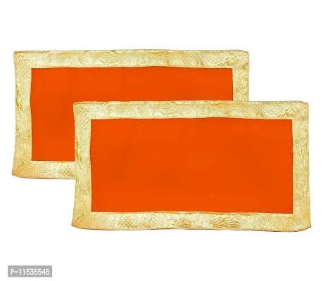 Red Pooja Cloth for God, Velvet Altar Cloth for Puja | Pack of 2 | Size 10x20 (Orange)-thumb0