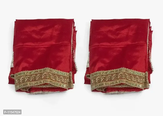 Dulhan Creations (Red) Pooja Satin Altar Cloth & Chunri Multipurpose use Altar Cloth - Set of 2 (1 Meter)