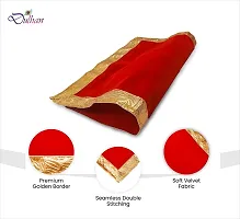 Red Pooja Cloth for God, Velvet Altar Cloth for Puja | Size 18x18 (Red)-thumb2