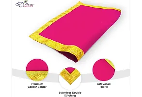 Dulhan Velvet Pink Pooja Cloth/Pooja Aasan for Mandir, Temple Altar Cloth with Golden Border (40X40 inch) 1mtr.-thumb3