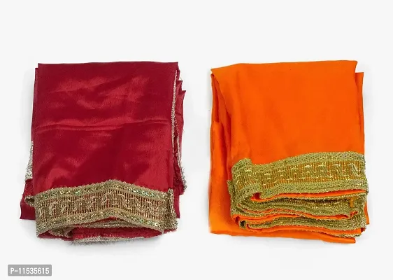 Dulhan Creations (Red and Orange) Pooja Satin Altar Cloth  Chunri Multipurpose use Altar Cloth - Set of 2 (1 Meter)-thumb0