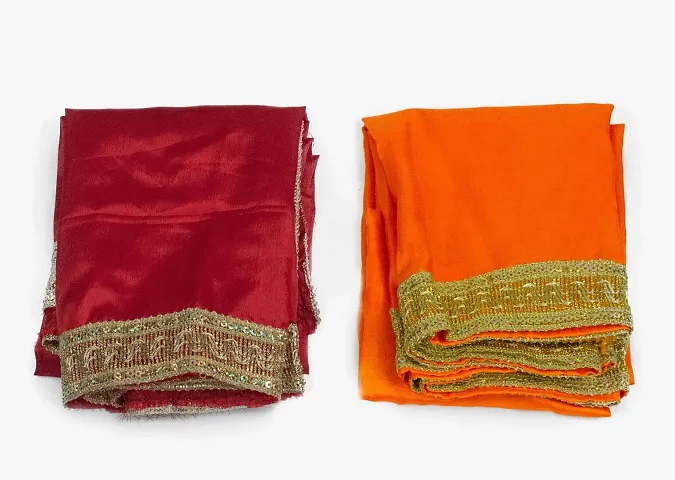 Dulhan Creations Pooja Silk Cloth Chunri Multipurpose use Altar Cloth - Set of 2 (1 Meter)