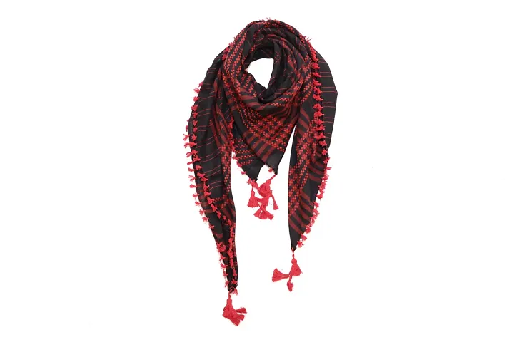 Amber Unisex Desert Shoulder Scarf | Rumal | Neckerchief | keffiyeh For Neck with Tussels | Darkish Color (Red & black)