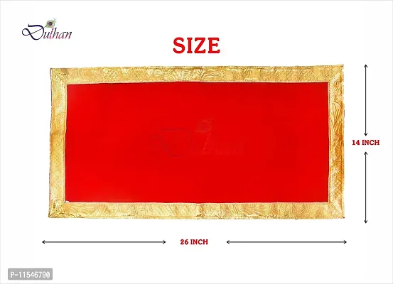 Red Pooja Cloth for God, Velvet Altar Cloth for Puja | Size 14x26 (Red)-thumb2