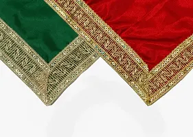 Dulhan Creations (Red and Green) Pooja Satin Altar Cloth Chunri & Multipurpose use Altar Cloth - Set of 2 (1 Meter)-thumb1