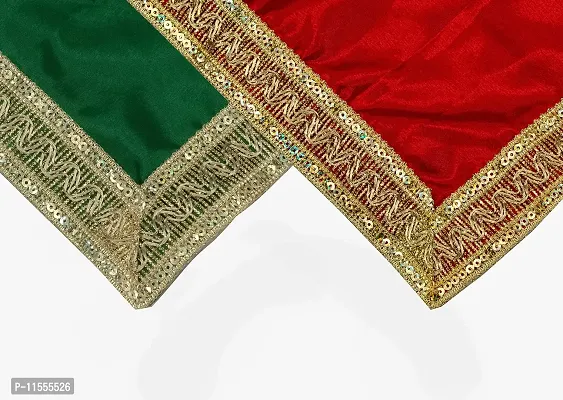 Dulhan Creations (Red and Green) Pooja Satin Altar Cloth Chunri & Multipurpose use Altar Cloth - Set of 2 (1 Meter)-thumb2