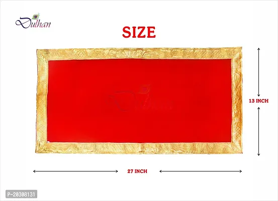 Red Pooja cloth For God, Velvet Altar Cloth For Puja | Size 13x27 (Red)-thumb2