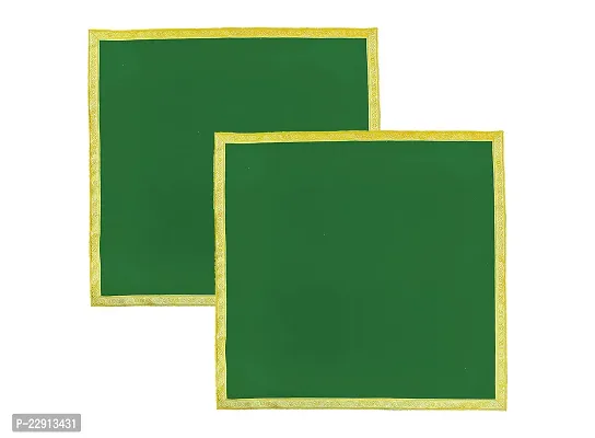 Dulhan Velvet Green Pooja Cloth/Pooja Aasan for Mandir, Temple Altar Cloth with Golden Border (40X40 inch) 1mtr. (Pack of 2)