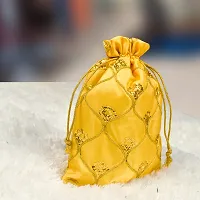 DLC Silk Fabric JHAROKHA Potli Bags for Return Gifts with Heavy Sequin Work, Set of 15 Medium Size Yellow Women Handbag 7 x 9 inches,-thumb1