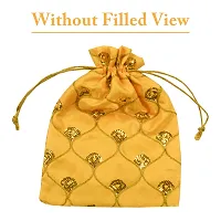 DLC Silk Fabric JHAROKHA Potli Bags for Return Gifts with Heavy Sequin Work, Set of 15 Medium Size Yellow Women Handbag 7 x 9 inches,-thumb3