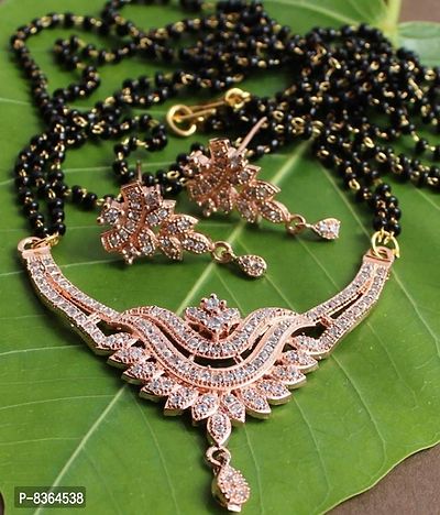 Trendy Gold Plated American Diamond Mangalsutra with Earring Set for Women-thumb0