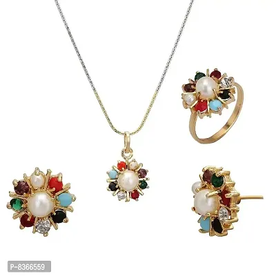 Trendy Alloy Gold-plated Pendant, Chain, Ring  Earring Set