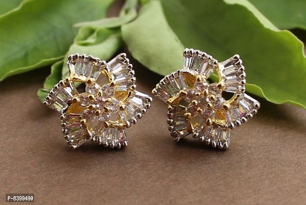 Floral Design American Diamond Earrings For Women  Girls Stone Stud Earring
