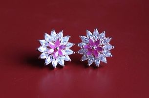 Floral Design American Diam Stone Stud Earring-thumb2