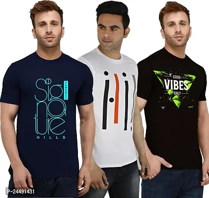 Vanghee Pure Cotton Casual Solid Half-Sleeves Round-Neck T-Shirt for Men (Multicolor, L) (Pack of 3)-thumb0