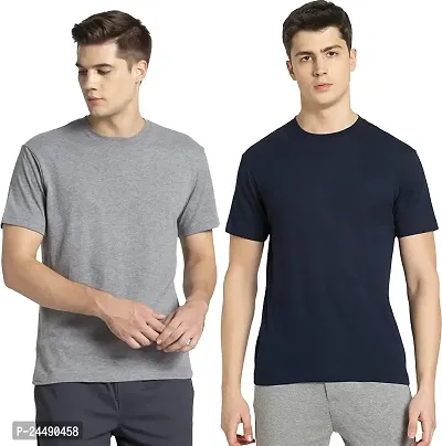 Vanghee Pure Cotton Casual Solid Half Sleeves Round Neck T-Shirt for Men (Pack of 2)-thumb0