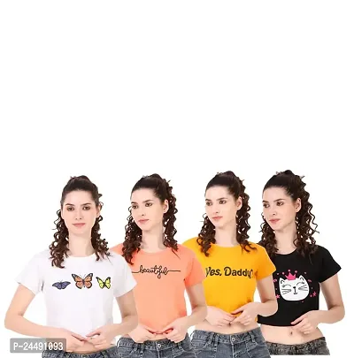 Vanghee Cotton Blend Printed Half Sleeve Regular Fit Casual Crop Top for Women  Girls (Combo-Pack)