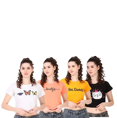 Vanghee Blend Half Sleeve Regular Fit Casual Crop Top for Women Girls (Combo-Pack)