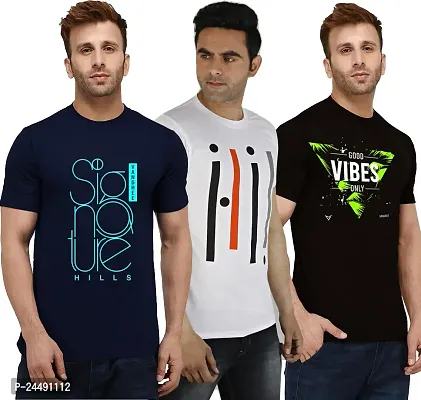 Vanghee Pure Cotton Casual Solid Half-Sleeves Round-Neck T-Shirt for Men (Multicolor, M) (Pack of 3)-thumb0