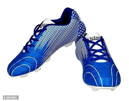 Stylish PU Blue Printed Football Shoes For Men-thumb0