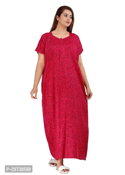 Stylish Red Cotton Blend Printed Nighty For Women-thumb0