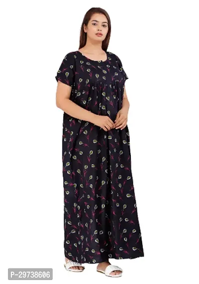 Stylish Black Cotton Blend Printed Nighty For Women-thumb0