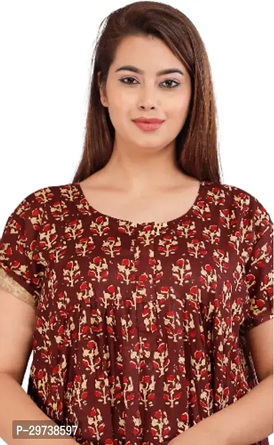 Stylish Brown Cotton Blend Printed Nighty For Women-thumb2