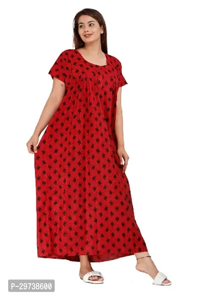 Stylish Red Cotton Blend Printed Nighty For Women-thumb2