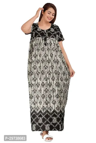 Stylish Grey Cotton Blend Printed Nighty For Women-thumb0