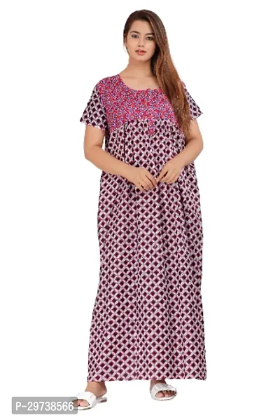 Stylish Pink Cotton Blend Printed Nighty For Women-thumb0