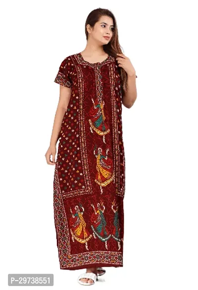 Stylish Brown Cotton Blend Printed Nighty For Women-thumb0