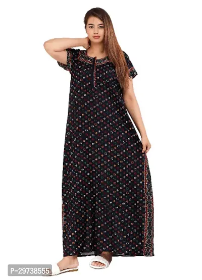 Stylish Black Cotton Blend Printed Nighty For Women-thumb3