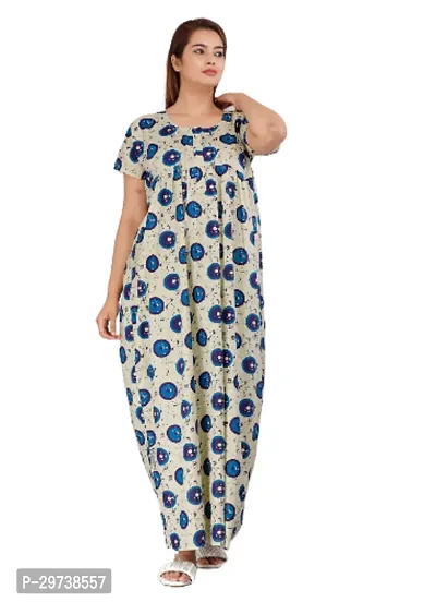 Stylish Grey Cotton Blend Printed Nighty For Women-thumb0