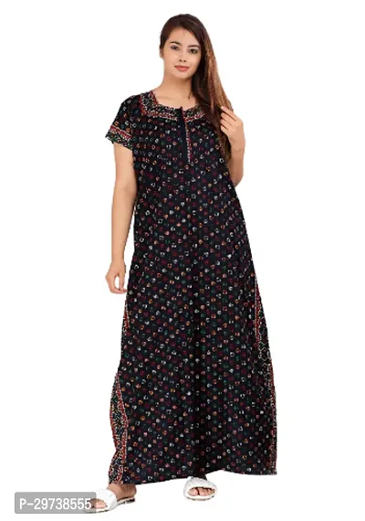 Stylish Black Cotton Blend Printed Nighty For Women-thumb0