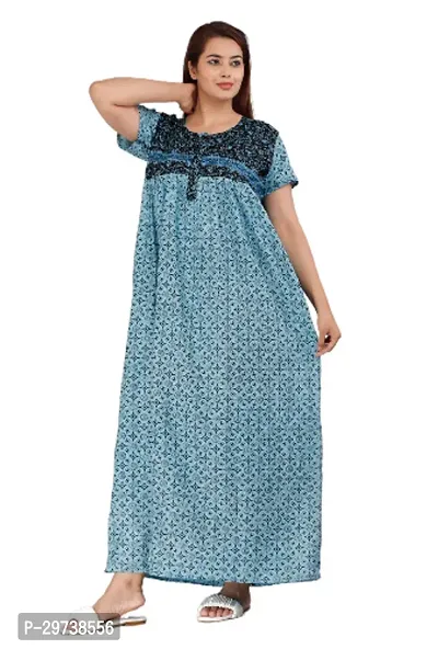 Stylish Blue Cotton Blend Printed Nighty For Women