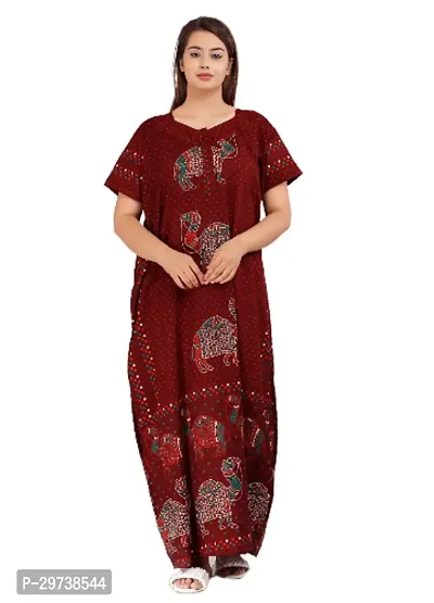 Stylish Maroon Cotton Blend Printed Nighty For Women-thumb0