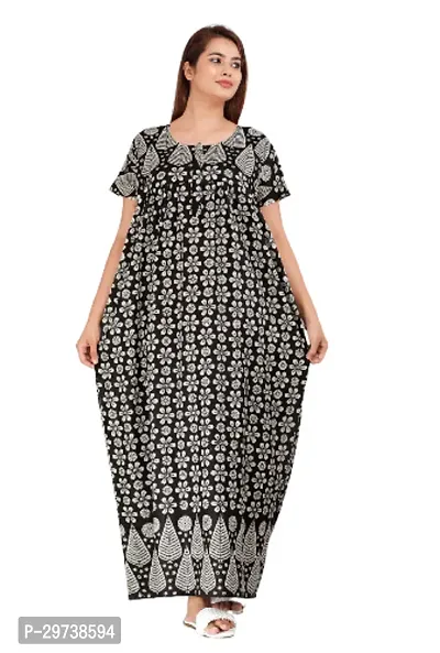 Stylish Black Cotton Blend Printed Nighty For Women-thumb0