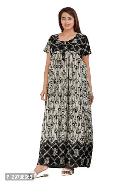 Stylish Grey Cotton Blend Printed Nighty For Women-thumb3