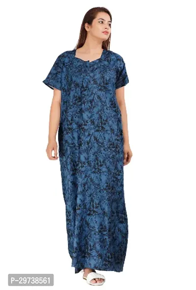 Stylish Blue Cotton Blend Printed Nighty For Women-thumb0