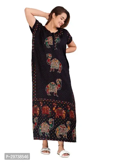 Stylish Black Cotton Blend Printed Nighty For Women-thumb2