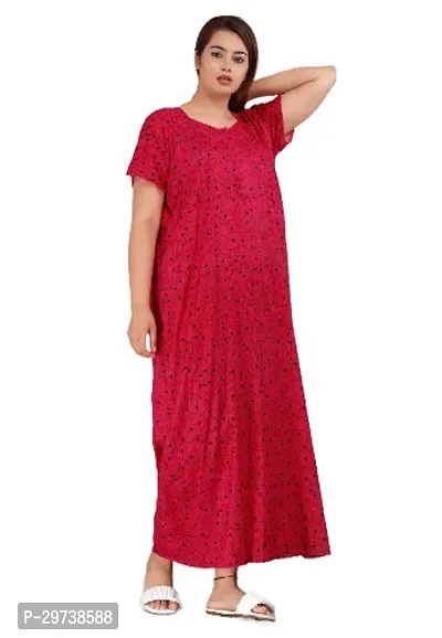 Stylish Red Cotton Blend Printed Nighty For Women-thumb2