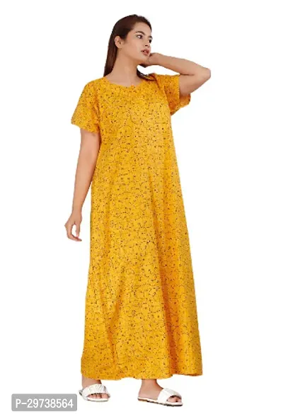 Stylish Yellow Cotton Blend Printed Nighty For Women-thumb2