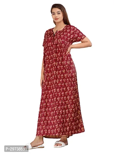 Stylish Brown Cotton Blend Printed Nighty For Women-thumb0