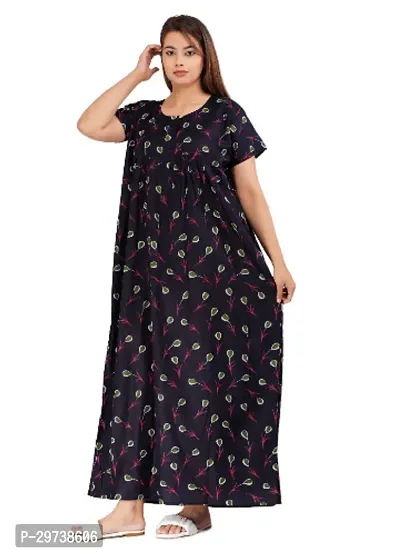 Stylish Black Cotton Blend Printed Nighty For Women-thumb2