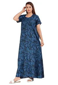 Stylish Blue Cotton Blend Printed Nighty For Women-thumb1