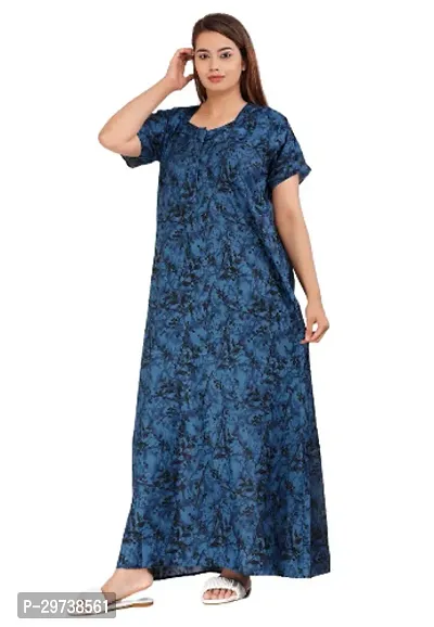 Stylish Blue Cotton Blend Printed Nighty For Women-thumb2