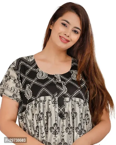 Stylish Grey Cotton Blend Printed Nighty For Women-thumb2