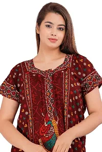 Stylish Brown Cotton Blend Printed Nighty For Women-thumb1