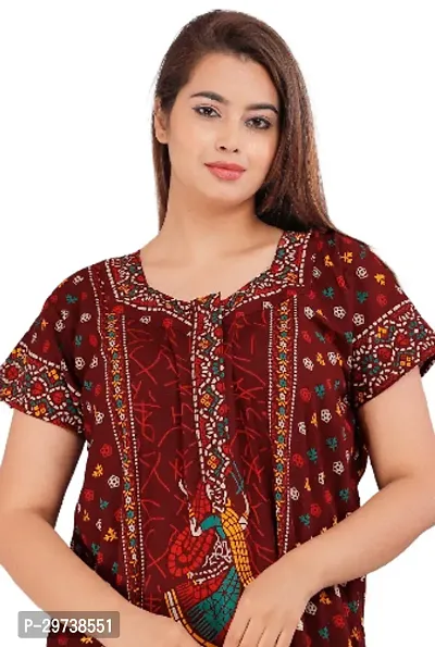 Stylish Brown Cotton Blend Printed Nighty For Women-thumb2