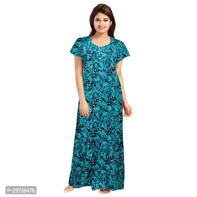 Stylish Blue Cotton Blend Printed Nighty For Women